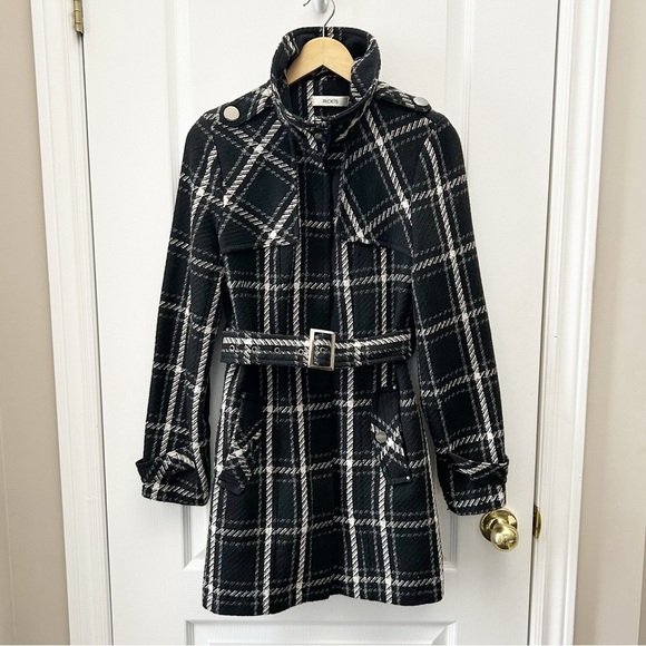 Ricki’s Chic Black Grey White Plaid Coat Belted Size XS - Picture 2 of 16